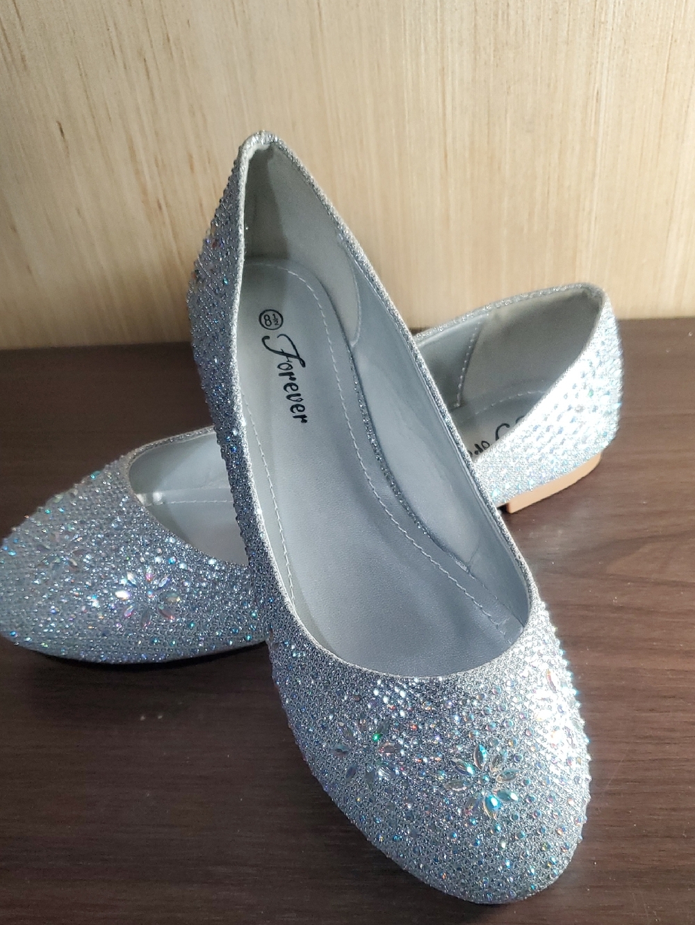 Forever Link Silver Crystal Floral Pointed-Toe Flats